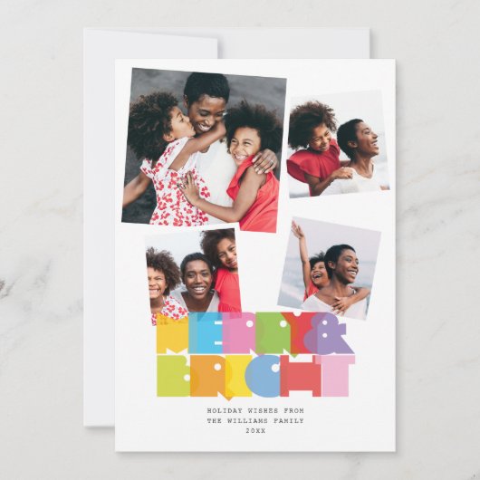 4写真モダンコラージュと明るいメリークリスマス シーズンカード (正面)