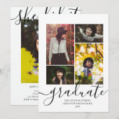 4写真モダンコラージュのスクリプエレガントトの卒業 招待状 (正面/裏面)