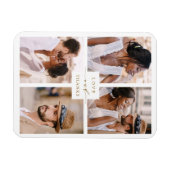 4写真モダンコラージュの結婚金ゴールドありがとう マグネット (横)