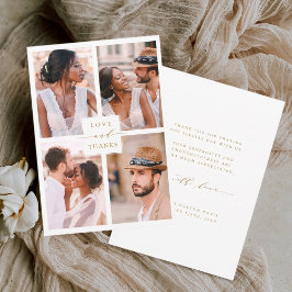 4写真モダンコラージュの金ゴールド結婚の サンキューカード