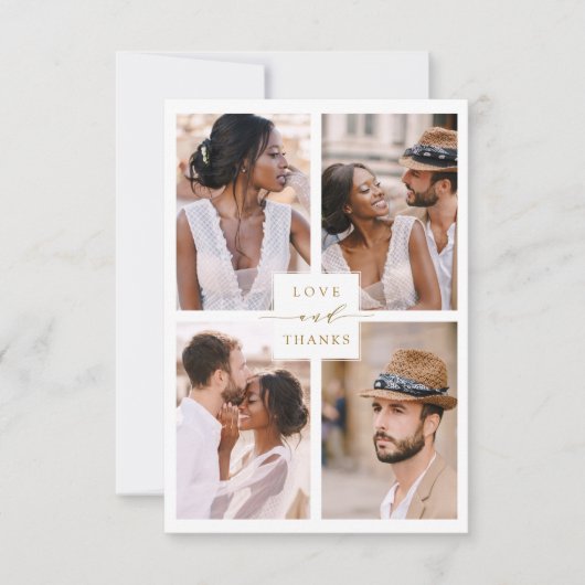 4写真モダンコラージュの金ゴールド結婚の サンキューカード (正面)