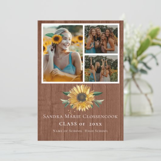 4写真モダンコラージュひまわり卒業式あのう 案内状 (スタンド正面)