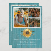 4写真モダンコラージュひまわり卒業式あのう 案内状 (正面/裏面)