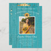 4写真モダンコラージュひまわり誕生日パーティーAn 招待状 (正面/裏面)