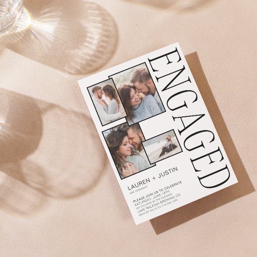 4写真モダンコラージュ白黒婚約 案内状