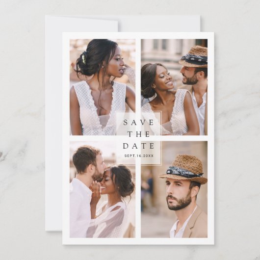 4写真モダンコラージュ結婚式の日付を保存 セーブザデート (正面)