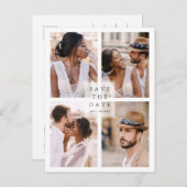 4写真モダンコラージュ結婚式の日付を保存 案内ポストカード (正面/裏面)