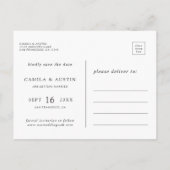 4写真モダンコラージュ結婚式の日付を保存 案内ポストカード (裏面)