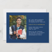 4写真モダンコラージュ青金ゴールド卒業 案内状 (裏面)