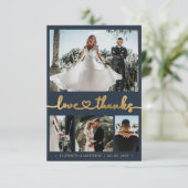 4写真モダンハートスクリプNavy's 結婚 Thank You サンキューカード (スタンド正面)