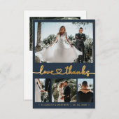 4写真モダンハートスクリプNavy's 結婚 Thank You サンキューカード (正面/裏面)