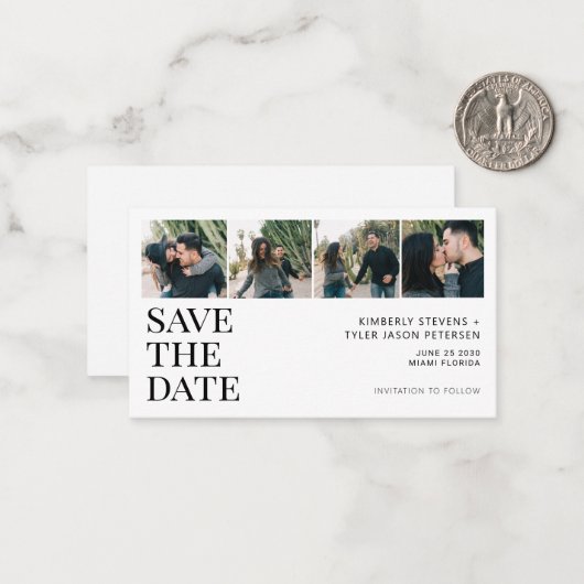 4写真モダンミニサイズ結婚式の日付を保存 ノートカード (正面/裏面インサイチュ)