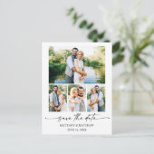 4写真モダンミニマルなインクスクリプト日付を保存 ポストカード (スタンド正面)