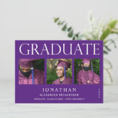 4写真モダン卒業のお知らせ – 紫 招待状 (スタンド正面)
