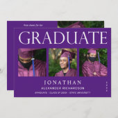 4写真モダン卒業のお知らせ – 紫 招待状 (正面/裏面)