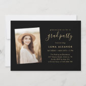 4写真モダン卒業コラージュ黒と金ゴールド 招待状 (裏面)