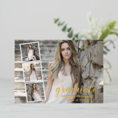 4写真モダン卒業発表 箔招待状 (立ち正面)