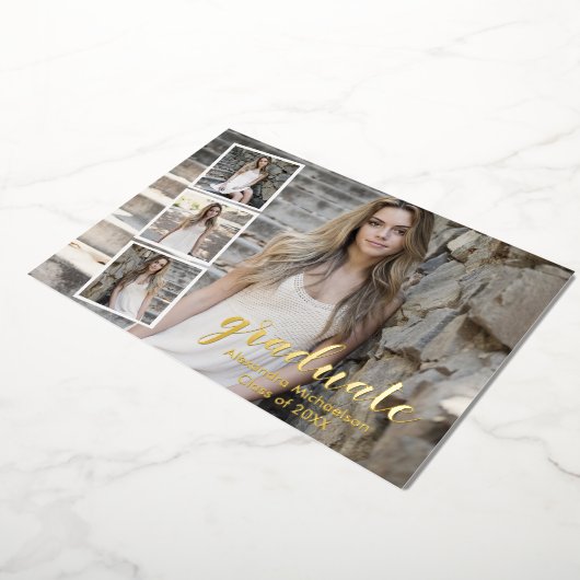 4写真モダン卒業発表 箔招待状 (回転した状態)