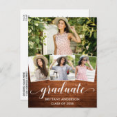 4写真モダン書道木材卒業会 インビテーションポストカード (正面/裏面)