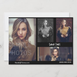 4写真モデル俳優Compカード黒のテンプレート 招待状
