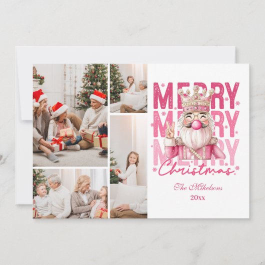 4写真ヴィンテージピンクナツクラッカークリスマス シーズンカード (正面)