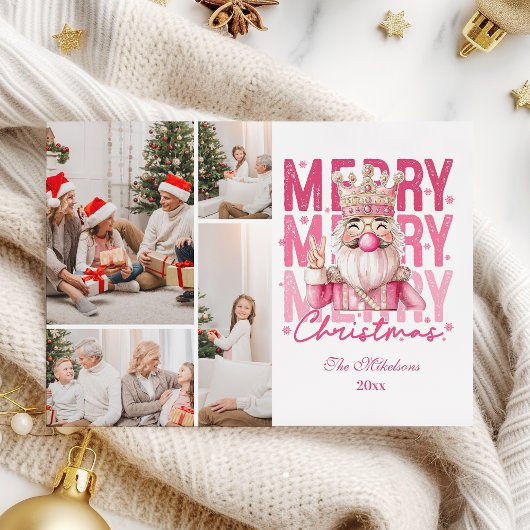 4写真ヴィンテージピンクナツクラッカークリスマス シーズンカード