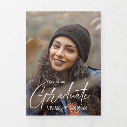 4写真三ミニマル折卒業カード 三つ折りクリスマスカード (カバー)