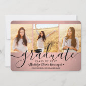 4写真卒業コラージュグラデーションピンクとブラック 案内状 (正面)