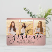 4写真卒業コラージュグラデーションピンクとブラック 案内状 (スタンド正面)