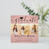 4写真卒業コラージュモダンピンクとブラック 案内状 (スタンド正面)