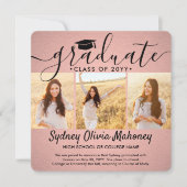 4写真卒業コラージュモダンピンクとブラック 案内状 (正面)