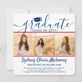 4写真卒業コラージュモダン赤と青 案内状 (正面)