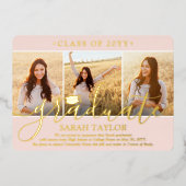 4写真卒業パーティーエレガント赤面ピンク&金ゴールド 箔招待状 (正面)