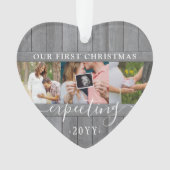 4写真妊娠第1クリスマスグレイフェイクウッドハート オーナメント (正面)