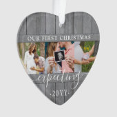 4写真妊娠第1クリスマスグレイフェイクウッドハート オーナメント (正面)
