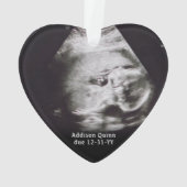 4写真妊娠第1クリスマスグレイフェイクウッドハート オーナメント (裏面)
