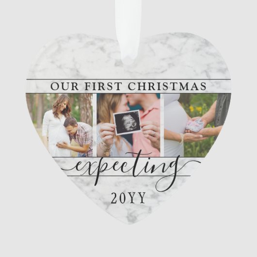 4写真妊娠1stクリスマスマーブルフェイクハート オーナメント (正面)