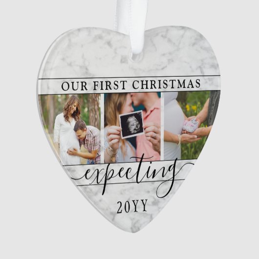 4写真妊娠1stクリスマスマーブルフェイクハート オーナメント (正面)