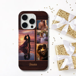 4写真木目材名パーソナライズされた電話 iPhone 15 PROケース