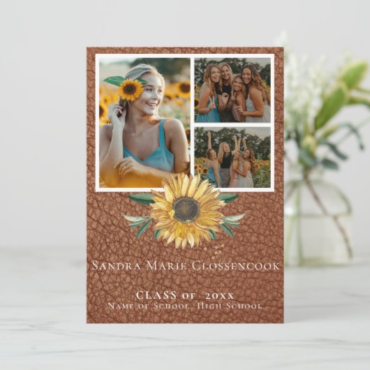 4写真素朴コラージュひまわり卒業あのう 案内状 (スタンド正面)