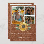 4写真素朴コラージュひまわり卒業あのう 案内状 (正面/裏面)