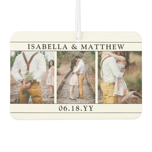 4写真結婚のカラーモダンブラック&ホワイトハート カーエアーフレッシュナー (正面)