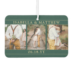 4写真結婚のコラージュエレガントグリーンと金ゴールドハート カーエアーフレッシュナー