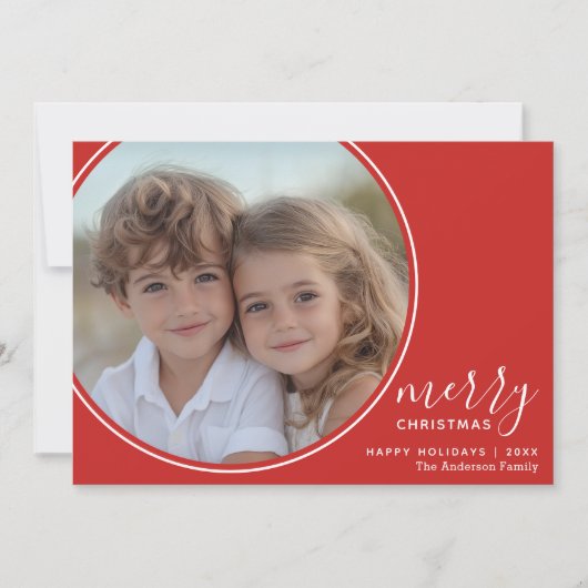 4写真赤白手書きメリークリスマス シーズンカード (正面)