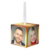 4写真金ゴールドフレームファミリ名エレガントKeepsake キューブオーナメント (裏面アングル)