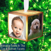 4写真金ゴールドフレームファミリ名エレガントKeepsake キューブオーナメント