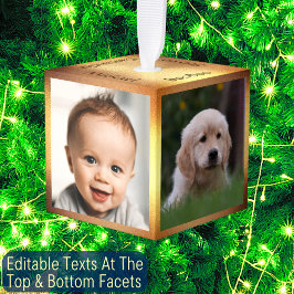 4写真金ゴールドフレームファミリ名エレガントKeepsake キューブオーナメント