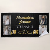 4写真黒金ゴールドおめでとう研究科大学院 ビーチタオル (正面)