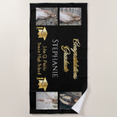 4写真黒金ゴールドおめでとう研究科大学院 ビーチタオル (正面)