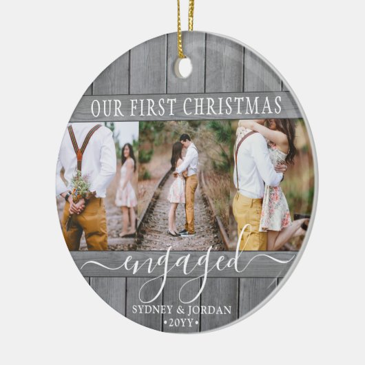 4写真1stクリスマスグレイ婚約したウッドアフェイクラウンド セラミックオーナメント (左)